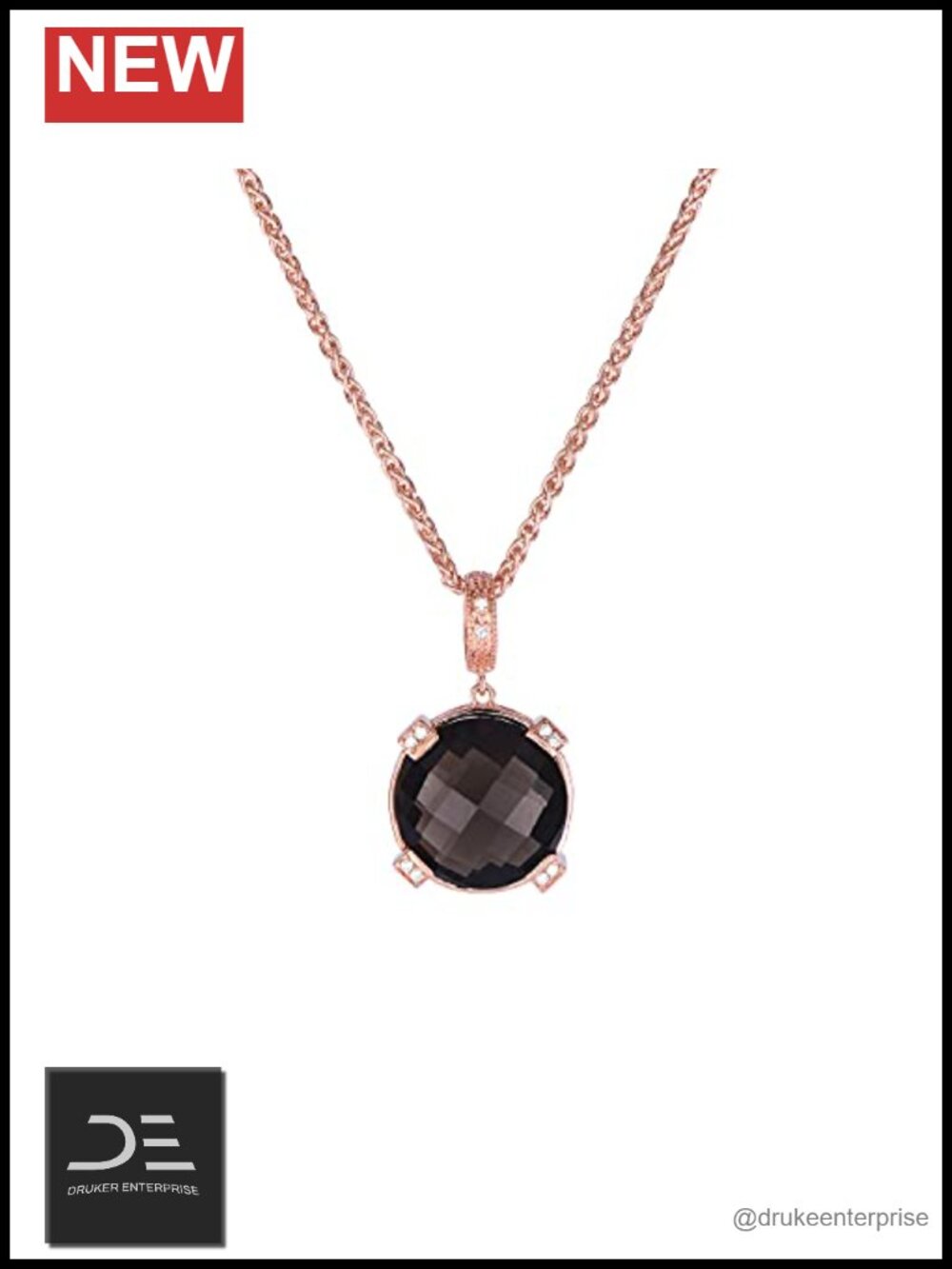 925 Sterling Silver Rose Gold Plated Smoky Quartz Diamond Pendant Necklace